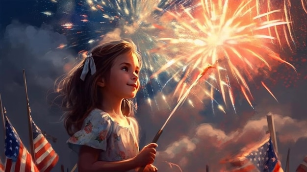 Illustration d'enfants dans la fête fédérale de la fête de l'indépendance United States USA Generative Ai