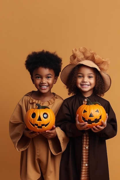 Une illustration d'enfants portant un costume d'halloween généré par l'IA