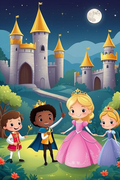 Photo illustration des enfants stickman habillés comme un prince et une princesse