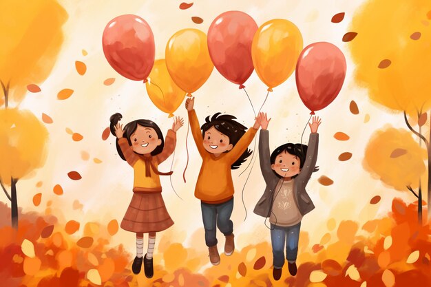 Illustration d'enfants tenant des ballons