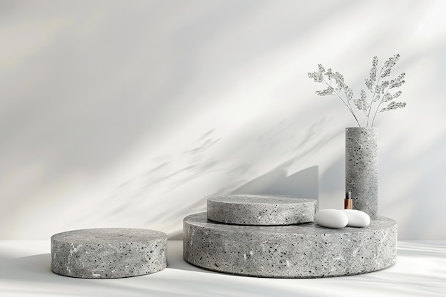 Illustration de l'ensemble d'affichage de podium en pierre grise 3D Génératif Ai