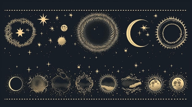 illustration ensemble de phases de lune style différent