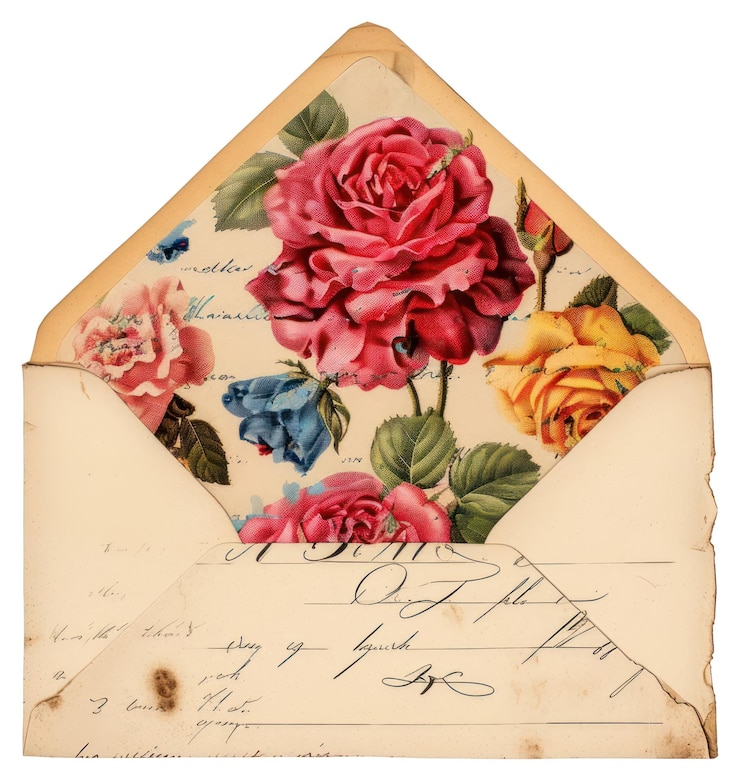 Photo illustration d'enveloppe florale vintage de la png