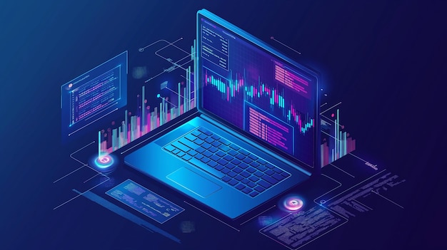 Illustration de l'environnement d'affaires en vue isométrique Technologie numérique de négociation en ligne