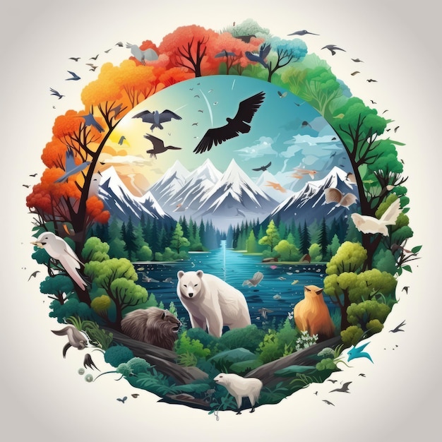 Une illustration de l'environnement avec des animaux et des oiseaux