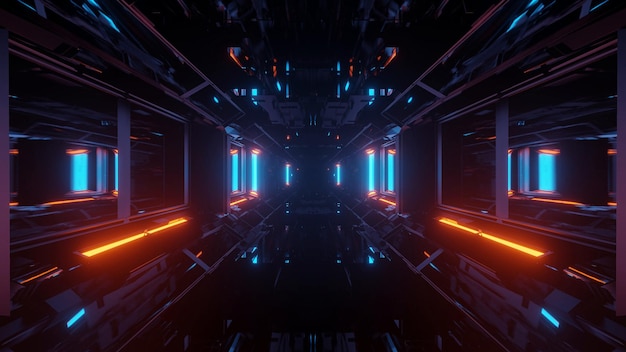 Une illustration époustouflante d’un tunnel futuriste avec des néons