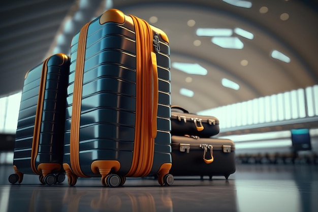 Illustration de l'équipement du voyageur Valise ou bagage au terminal de l'aéroport Concept de voyage Génération AI