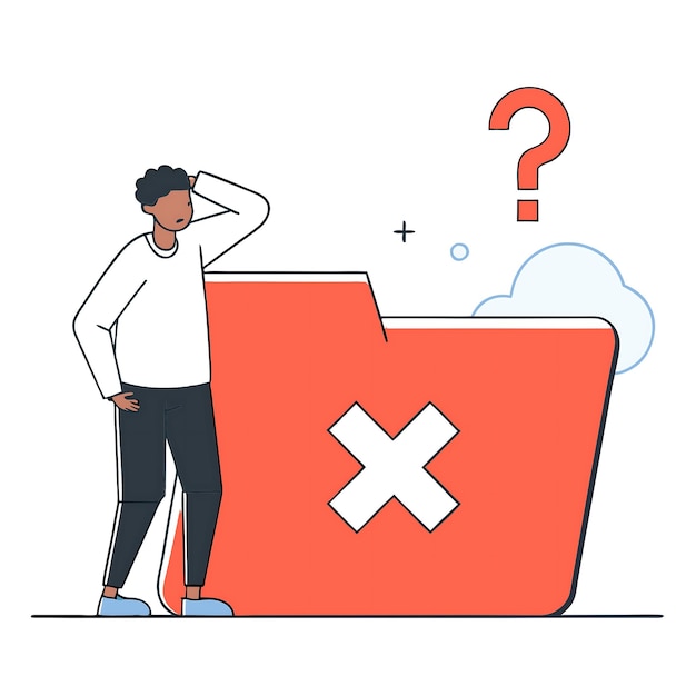 Illustration de l'erreur de suppression de fichier avec une personne confuse