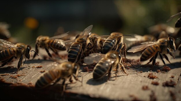 illustration d'un essaim d'abeilles faisant un nid de miel