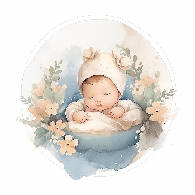 Illustration esthétique à l'aquarelle du bébé sur la couronne