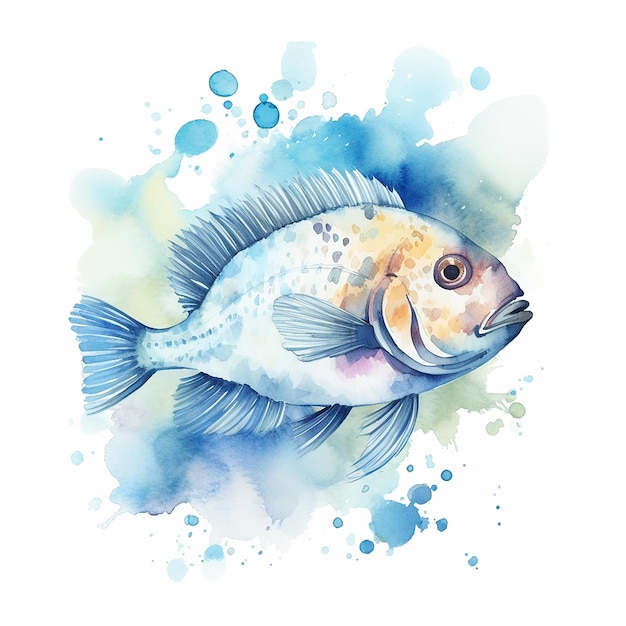 Photo illustration esthétique d'aquarelle de poissons sur fond blanc