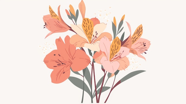 Illustration esthétique du bouquet d'Alstroemeria sur un fond plat AI générative