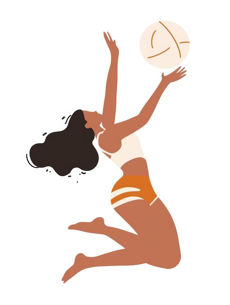 Illustration esthétique minimaliste d'une femme jouant au volley-ball AI générative