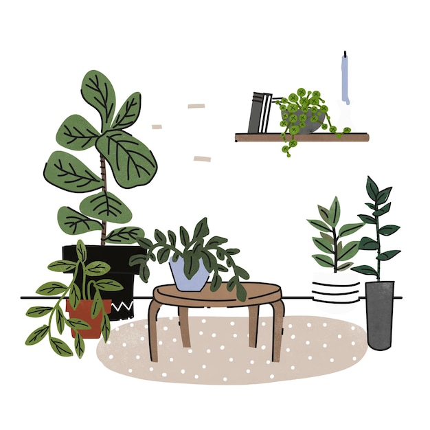 Illustration esthétique de la pièce png avec des meubles décoration de la maison fond transparent