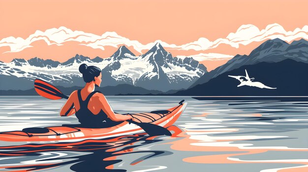 L'illustration d'une évasion d'eau sereine d'un kayakiste appréciant un sport aquatique extrême AI générative