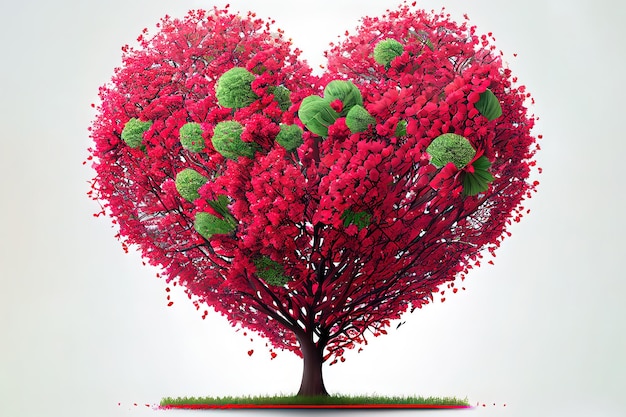 Photo illustration exceptionnelle d'art numérique d'arbre à fleurs rouges en forme de coeur