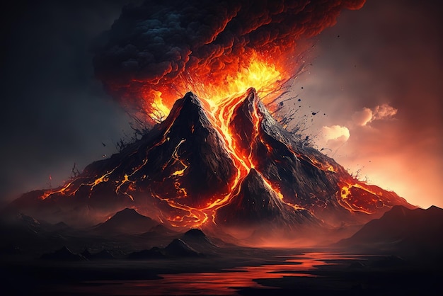 Illustration de l'explosion du volcan