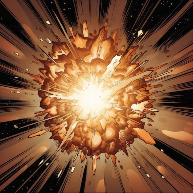 Illustration de l'explosion de la supernova dans le style des bandes dessinées rétro