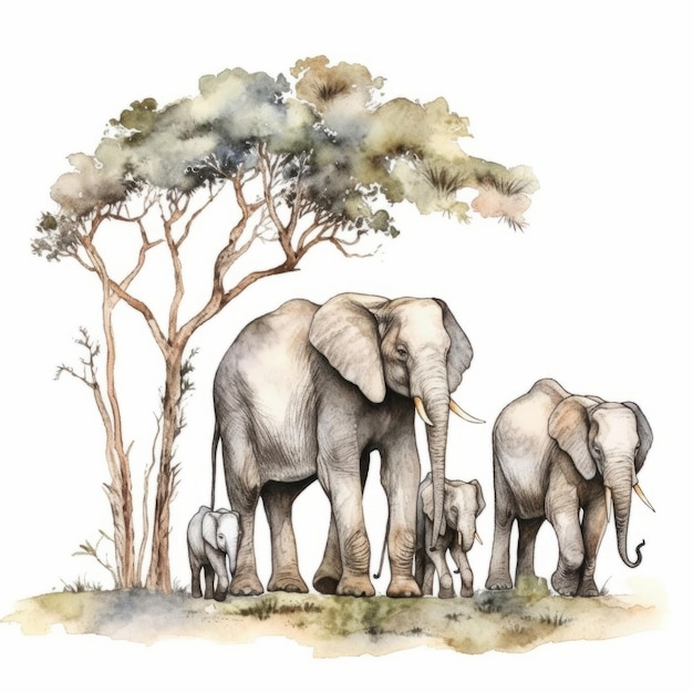 illustration de famille éléphant aquarelle