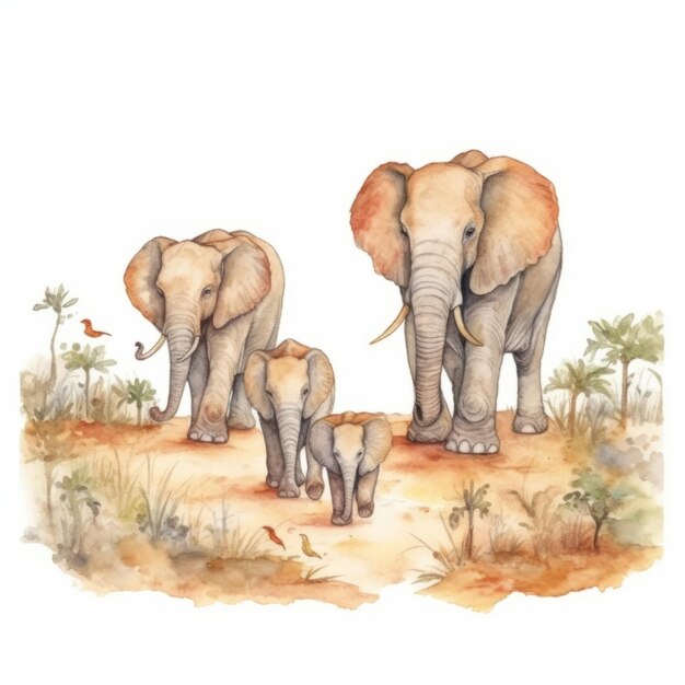 illustration de famille éléphant aquarelle