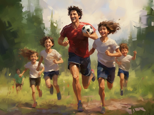 illustration d'une famille heureuse jouant au football