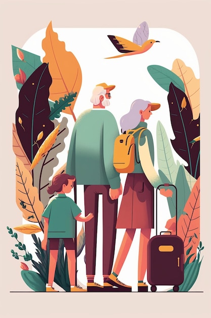 Une illustration d'une famille partant en vacances