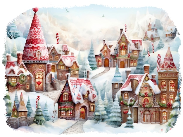 Illustration fantaisiste de villages de Noël