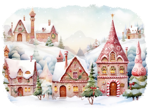 Illustration fantaisiste de villages de Noël