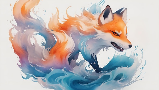 Photo illustration fantastique à l'aquarelle d'un renard