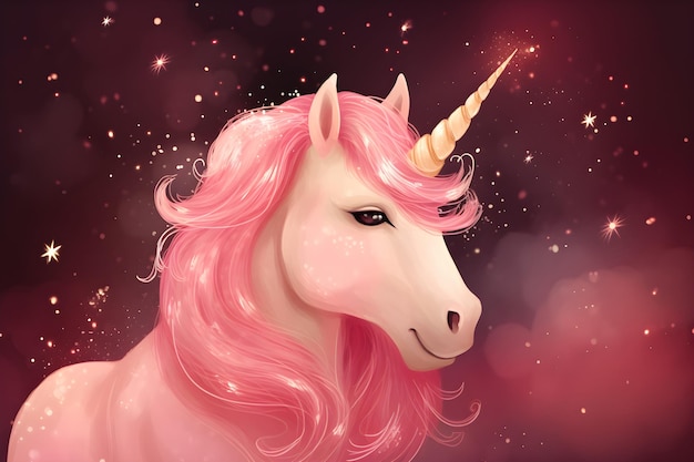 Illustration fantastique de licorne rose