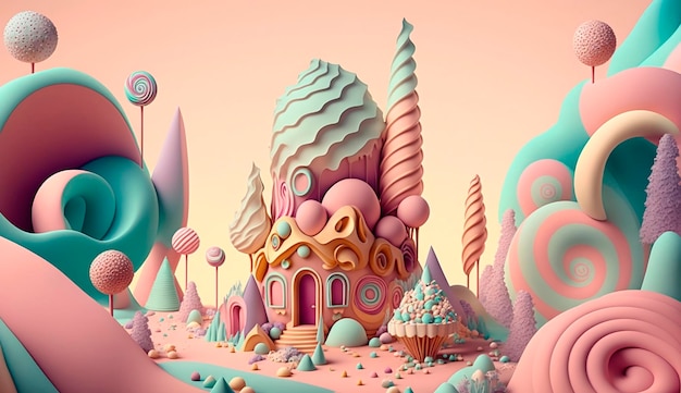 Illustration fantastique d'un petit pays de bonbons Generative Ai