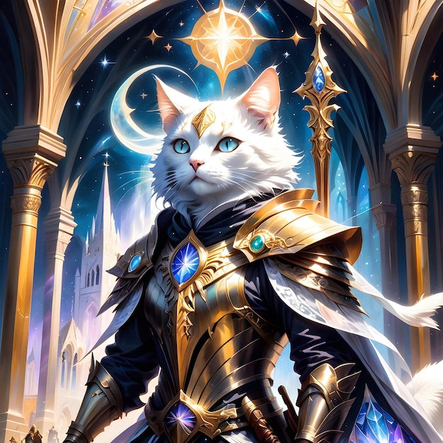 L'illustration de fantasy sombre du chat présente un portrait hypnotisant d'une créature féline mystique Wi