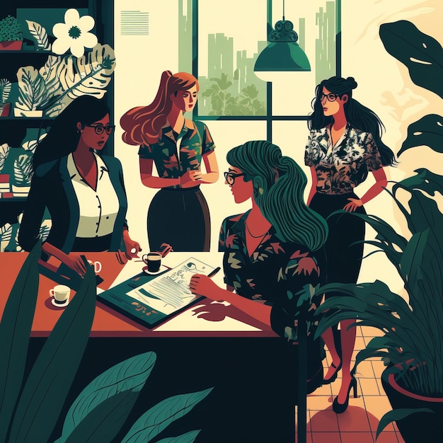 illustration d'une femme d'affaires joyeuse travaille dans un bureau Un employé jeune et entreprenant