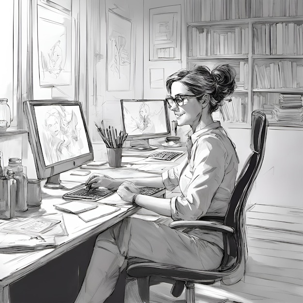 Illustration d'une femme d'affaires travaillant à un bureau