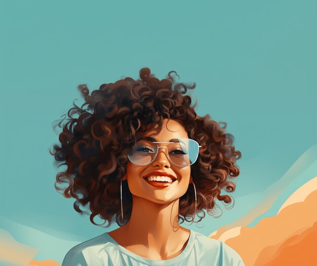 Illustration d'une femme afro-américaine aux cheveux bouclés souriante