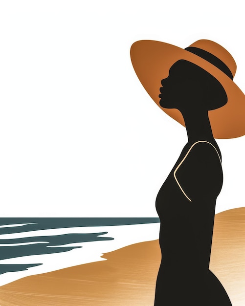 Photo illustration d'une femme afro-américaine sur la plage regardant l'horizon