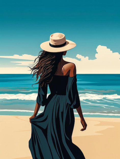 Illustration d'une femme afro-américaine à la plage