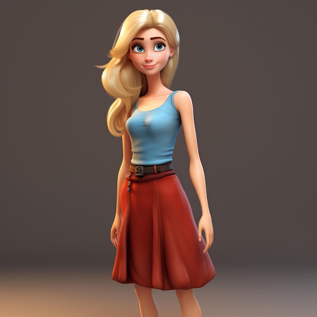 illustration d'une femme blonde portant une robe modèle de dessin animé Pixa 3D