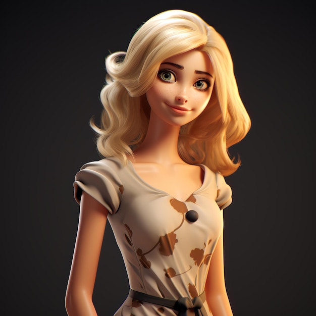 illustration d'une femme blonde portant une robe modèle de dessin animé Pixa 3D