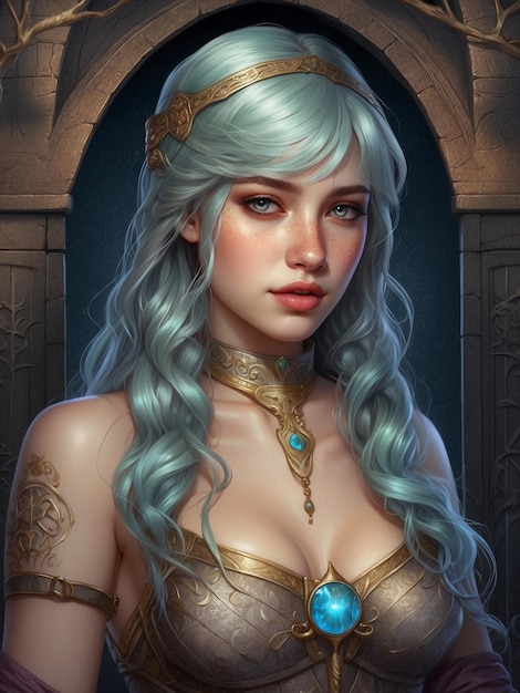 Illustration d'une femme de conte de fées gothique aux cheveux blancs