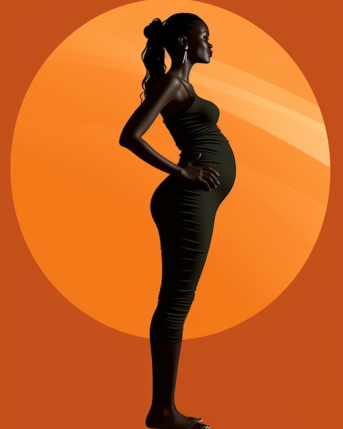 une illustration d'une femme enceinte debout devant un cercle orange