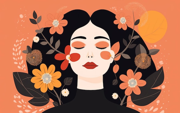 illustration d'une femme entourée de fleurs