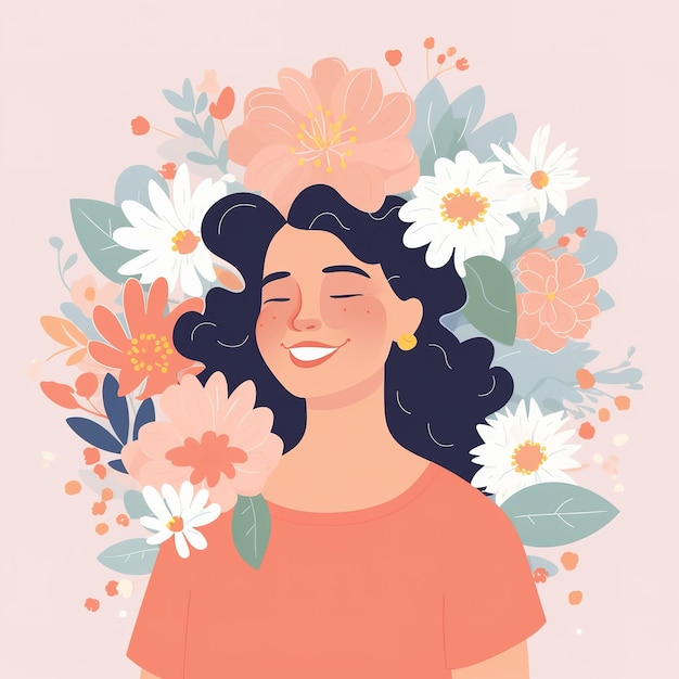 illustration d'une femme entourée de fleurs