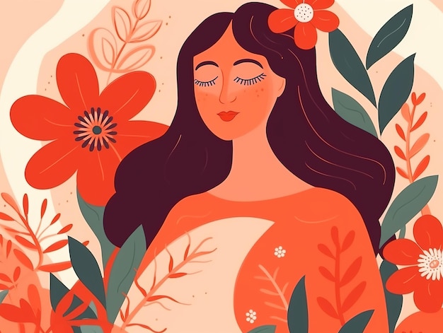 illustration d'une femme entourée de fleurs