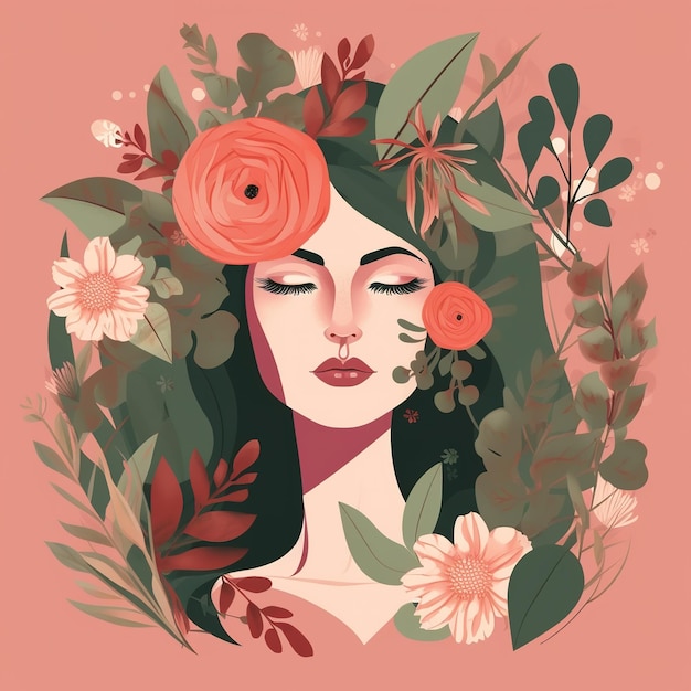 illustration d'une femme entourée de fleurs