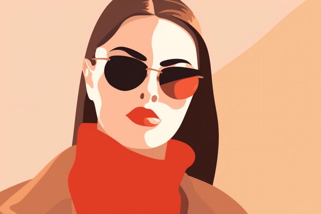 Illustration femme fille lunettes style moderne jeune affiche fond portrait design de mode AI générative