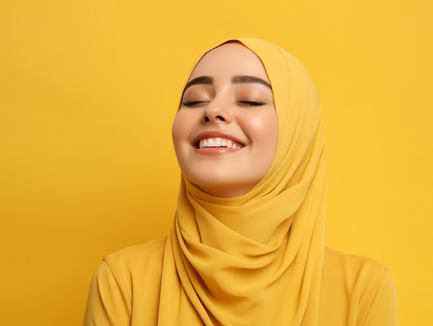 illustration d'une femme musulmane heureuse sur un fond jaune