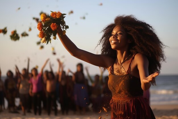 Photo illustration d'une femme noire célèbre comme une jeune dame générative ai