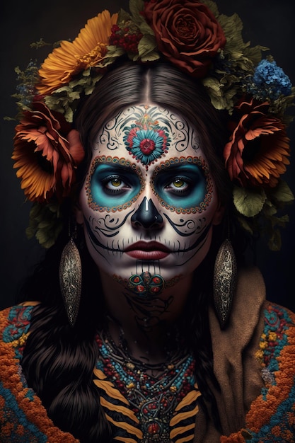 illustration d'une femme portant du maquillage et s'habillant dans le crâne Jour des Morts ou Da de los Muertos