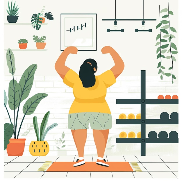 Illustration femme en surpoids avec haltères Concept de mode de vie sain et de sport pour perdre du poids